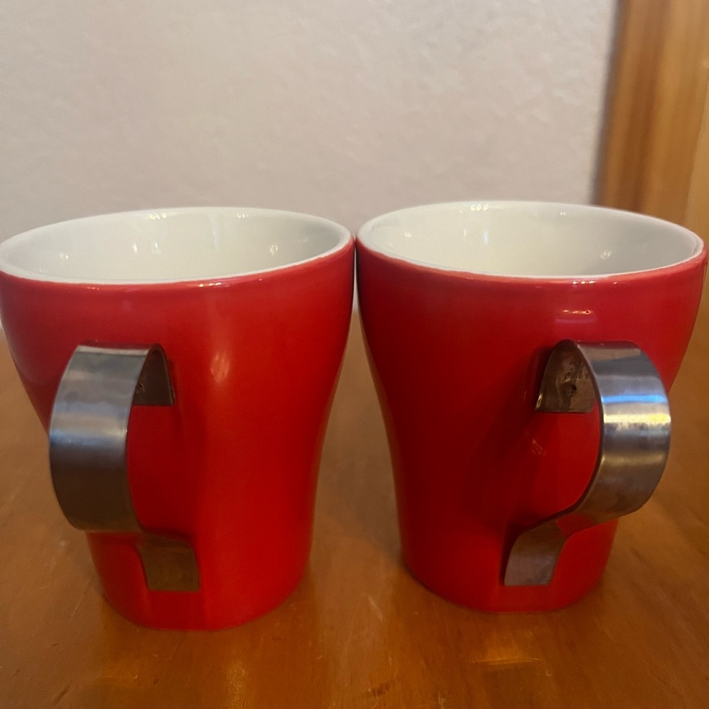 Modern Red Espresso Cups with Metal Handles | Set of 2